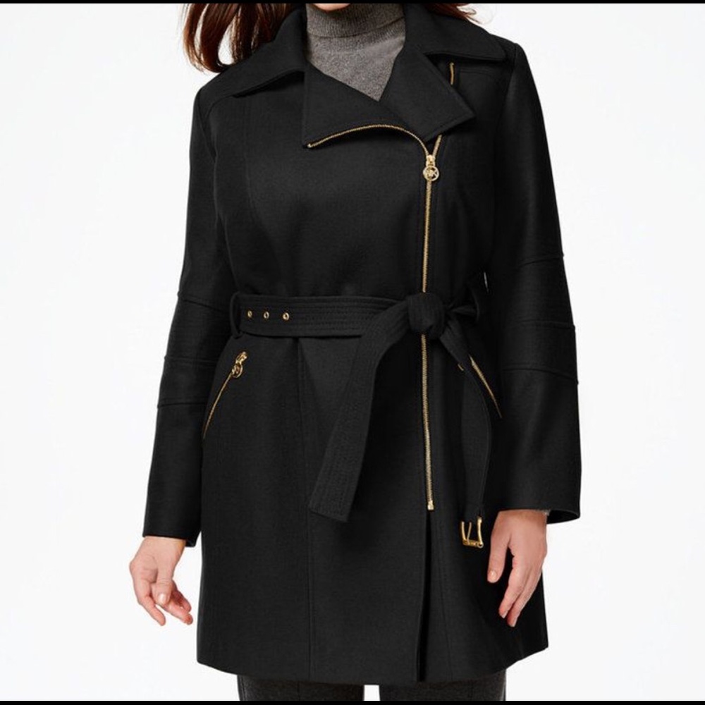 Michael Kors Asymmetrical Zip Wool Pea Coat